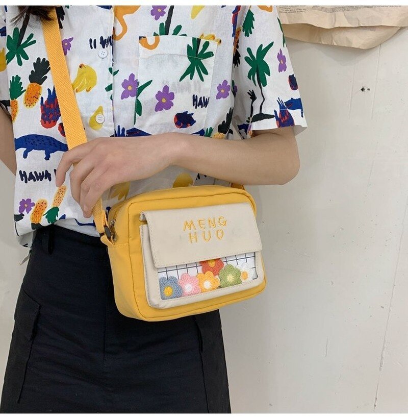 Koreaanse Versie Van De Ins Studenten Originele Ins Bloemen Transparante Xie Kua Bao Canvas Tas Vrouwen Schouder Schouder tas