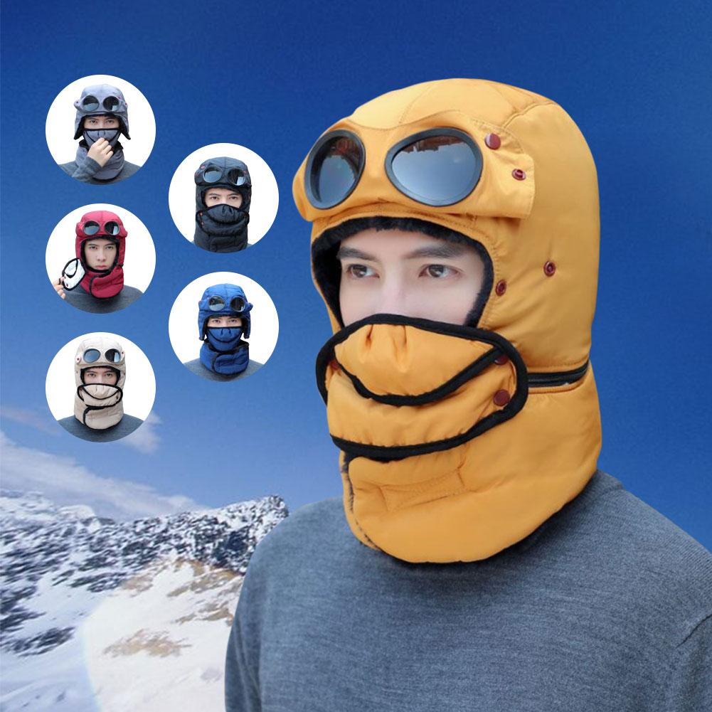 Winter Trooper Hat for Men and Women with Goggles Mask Scarf Warm Windproof Ear Flap Trapper Hat