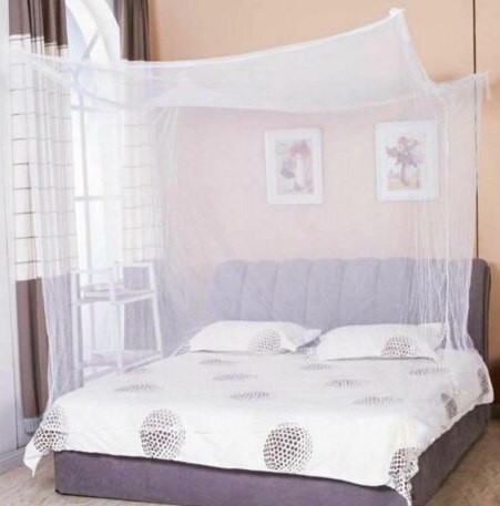 lit moustiquaire 4 coin poste lit baldaquin double pleine taille literie filet: WHITE