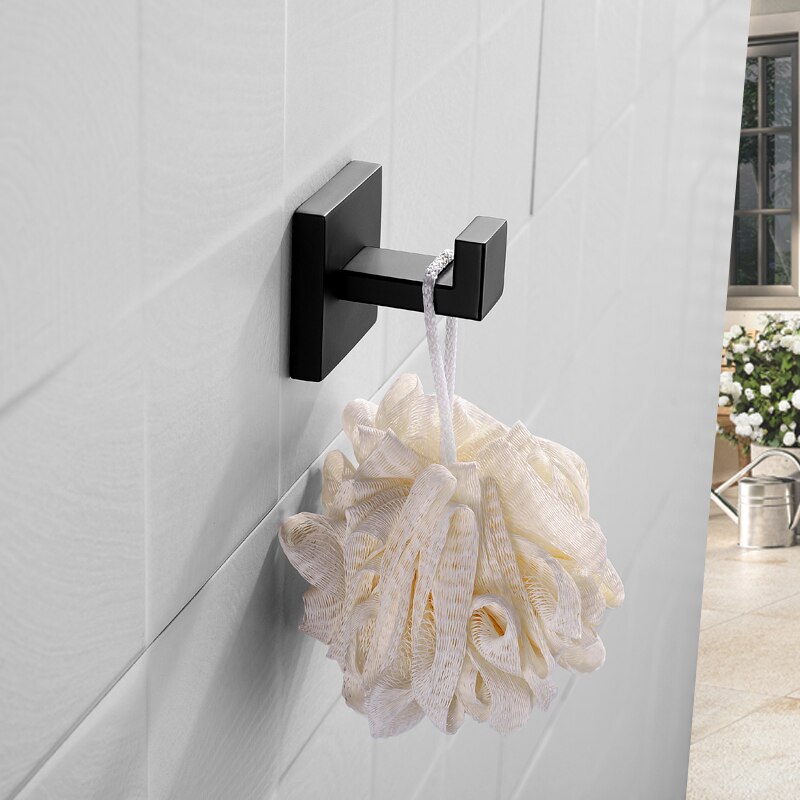 Premium Stainless Steel 4 Pieces Bathroom Hardware Accessories Set Wall Mounted Towel Bar Set Paper Holder Robe Hook Black: 1 Robe Hook