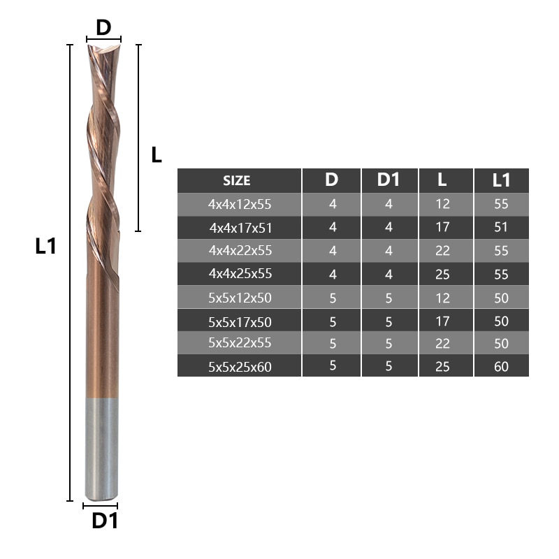 Left Hand Down Cutter 2 Flute Milling Cutter TiCN Coating CNC Router Bit 4/5mm Shank For Aluminum Cutting Tool Spiral End Mill