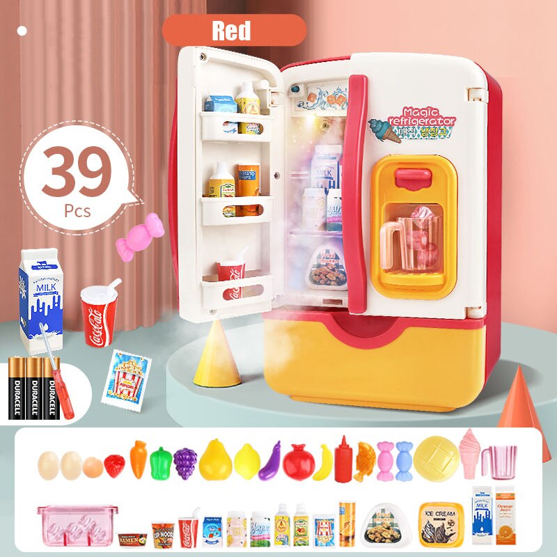 Kinderen Pretend Play Toys Simulatie Spuiten Dubbele Koelkast Educatief Mini Keuken Speelgoed Rollenspel Speelgoed Kids: Pink 39PCS