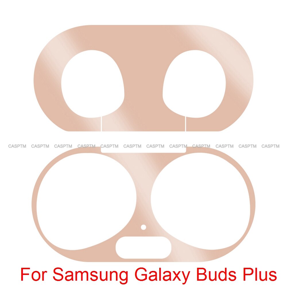 2 in 1 Soft Silicone Protective Case Cover For Samsung Galaxy Buds Plus Metal Colorful Sticker For Samsung Galaxy Buds Plus: Rose Gold Sticker