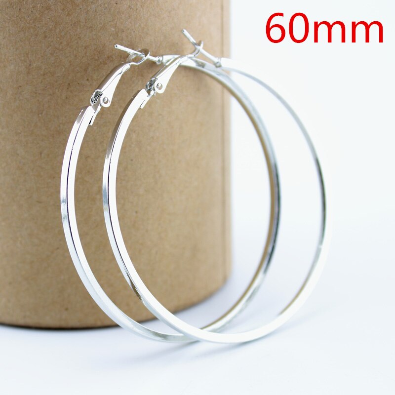 Gold/Silver Plated 40 50 60mm Eenvoudige Grote Cirkel Hoop Earring voor Vrouwen Sieraden