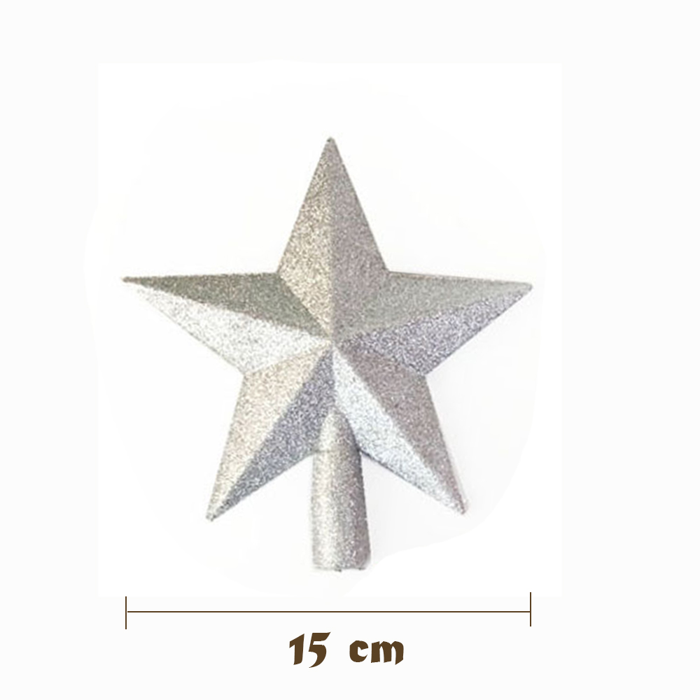Decoración superior de estrella de cinco puntas para árbol de Navidad, suministros de de año , decoraciones para el hogar, 15/20Cm: 15CM Silver