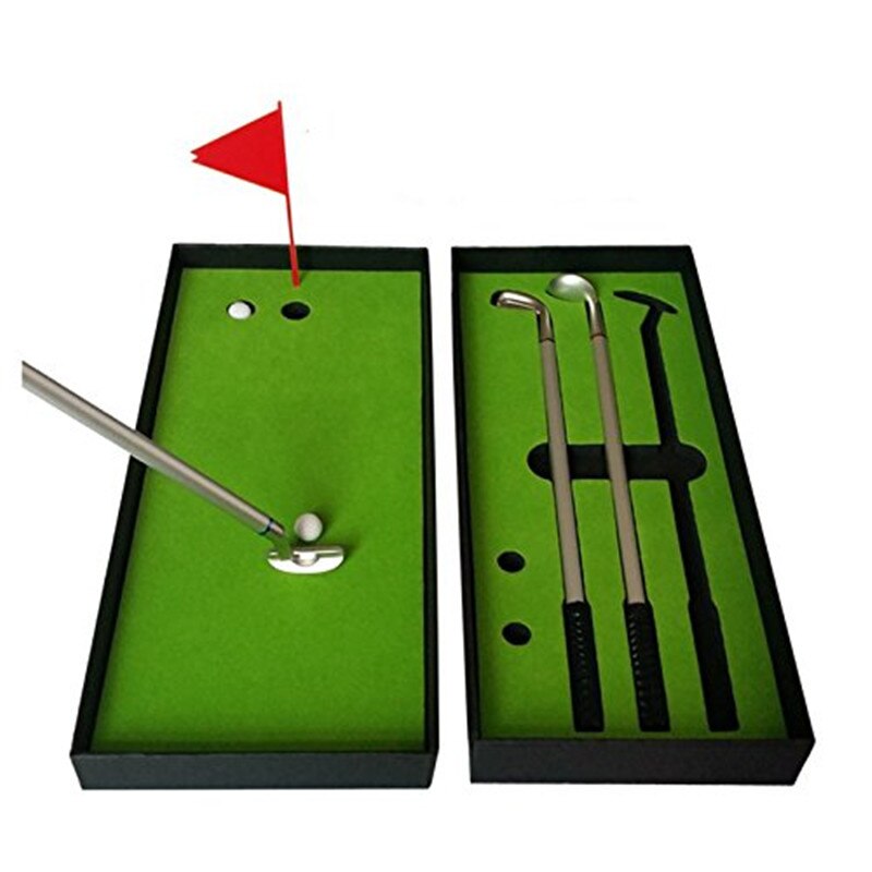 Golf Pen Set Mini Desktop Golfbal Pen Set met Putting Green, Vlag, metalen Golf Clubs Modellen Balpennen 2 Ballen