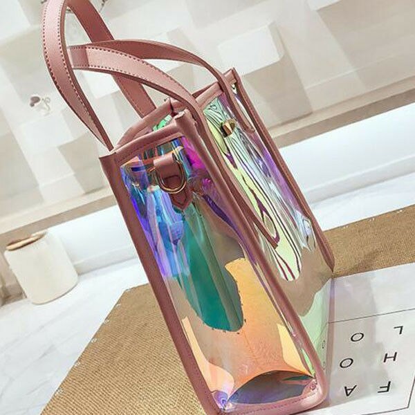 Bolsa de ombro feminina transparente, sacola de mão da moda 2 pçs/set de ombro selvagem