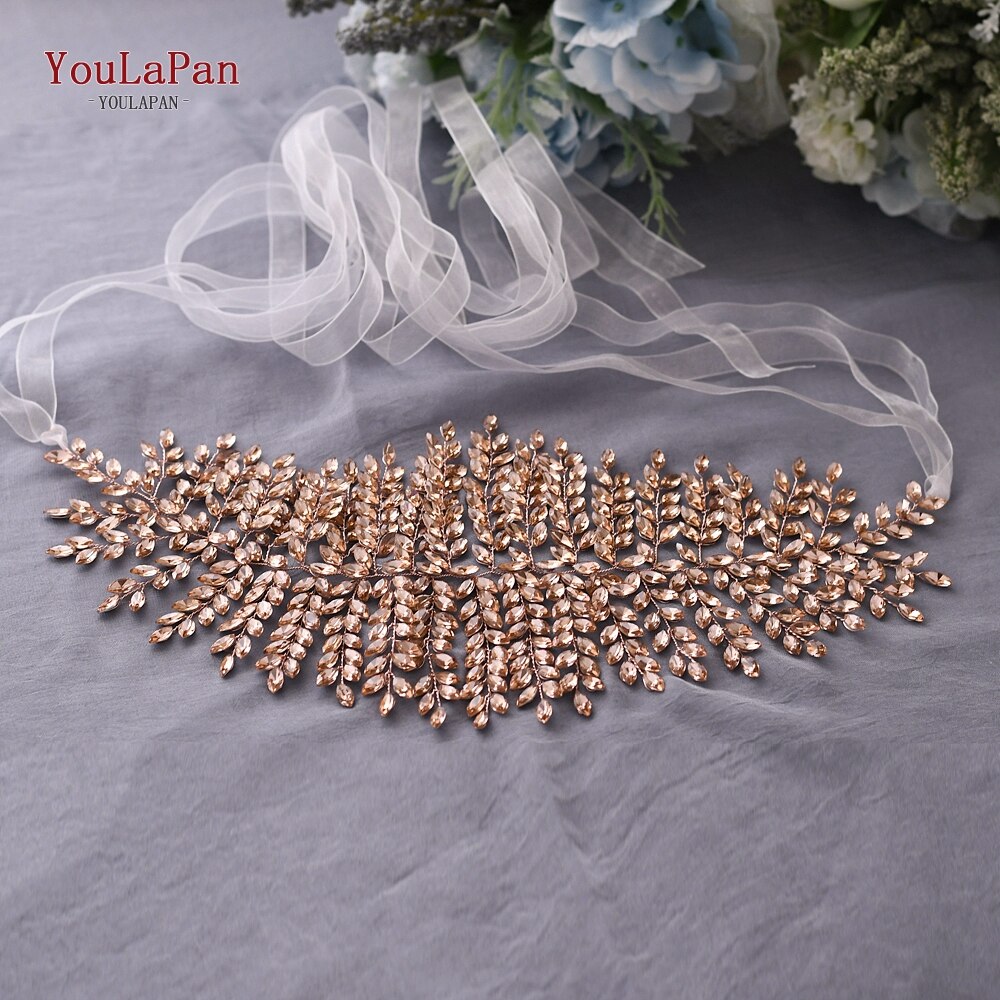 YouLaPan rose cristal bijoux ceinture pour robe formelle rouge brillant ceinture pour femmes ceinture de bal pour robe strass femmes ceinture SH238-P: White organza