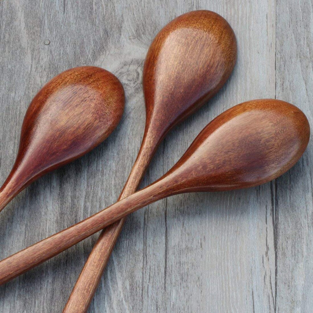 Cucharas de madera, 6 piezas, cucharas de madera para comer mezclar batir la cocina, cuchara de mango largo con estilo japonés cocina Ute