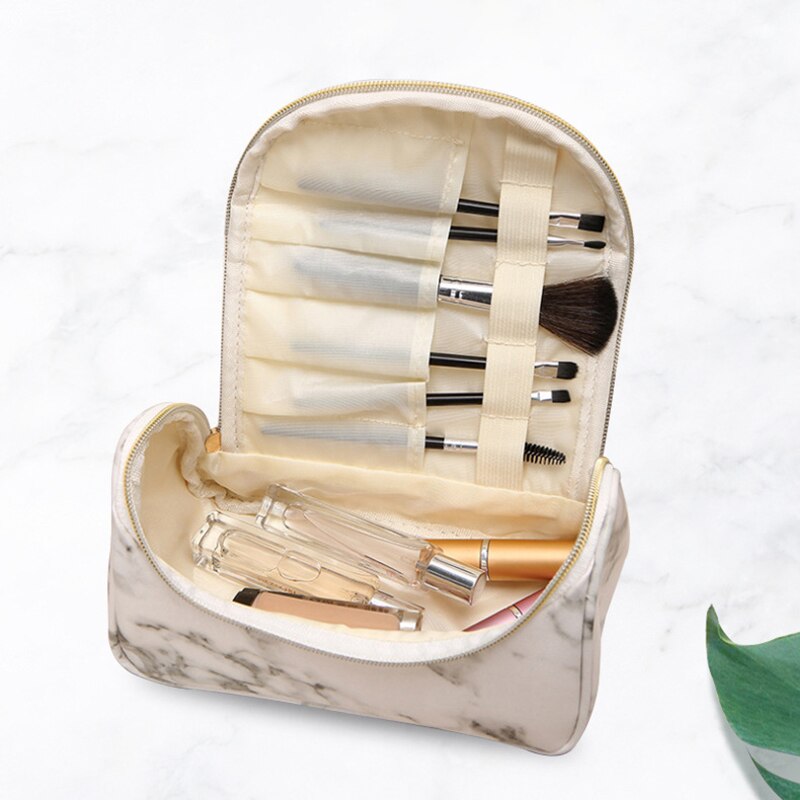 bolso de cosméticos Simple de mármol blanco de la cremallera bolsa de maquillaje de las mujeres de belleza portátil Sr. & Sra. pareja aniversario viaje suyo y suya de chica bolsa Necessarie