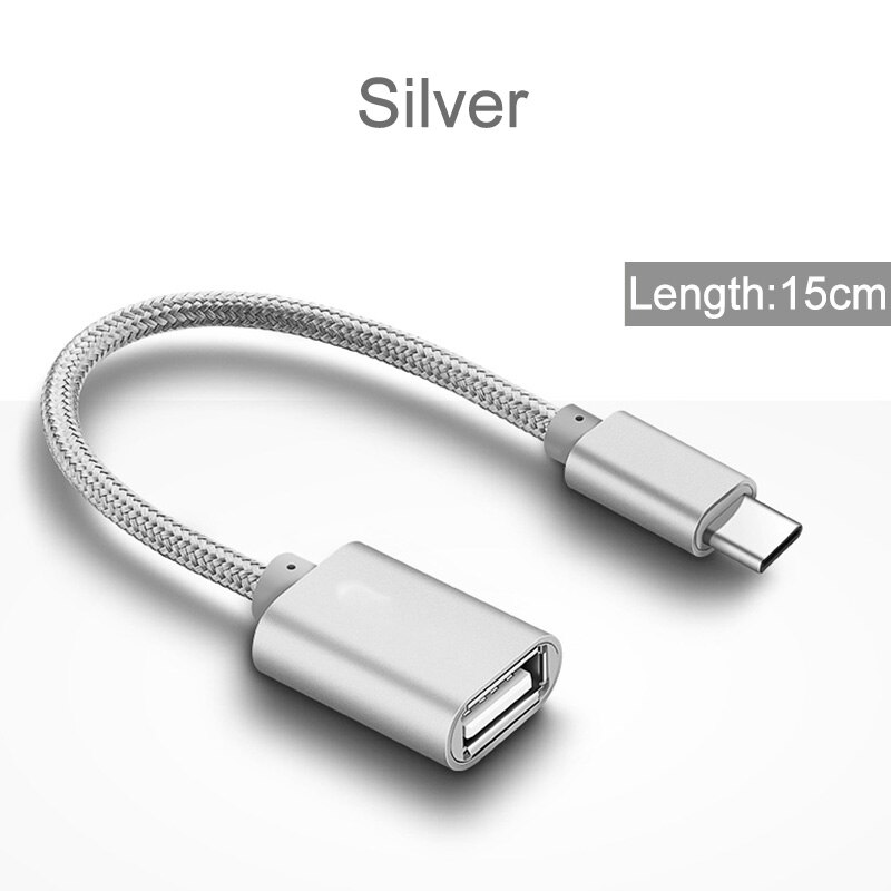 Cable adaptador USB tipo C OTG para Samsung Galaxy A12, A22, A32, A42, A52, A72, A03S, A13, A23, A33, A53, A73, 5G, Cable USB C, convertidor OTG: Plata