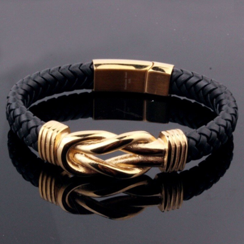 Pulsera de cuero con hebilla dorada Punk para hombre, brazalete de , joyería