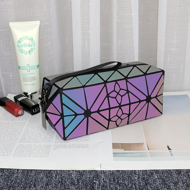 Selvlysende clutch tasker til kvinder punge luksus misfarvning geometrisk lynlås lange punge dame håndtaske boks mobiltelefon tasker: Type 6