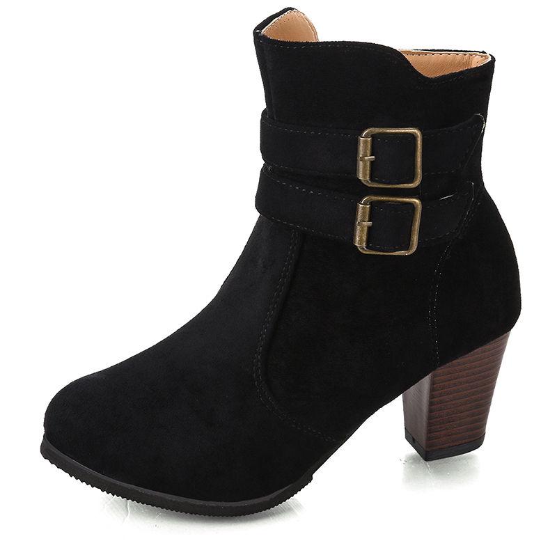Autumn Winter Women Boots Solid European Ladies Shoes Martin Boots Suede Leather Ankle Boots With Thick Scrub Size 35-43: Black / 37