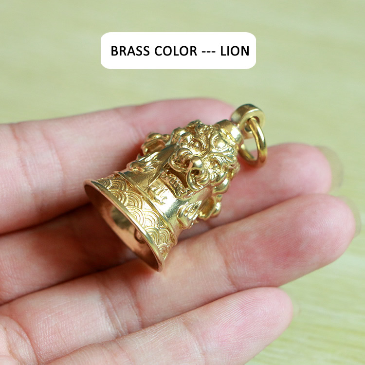 Mini Portable Vintage Brass Bell KeyChain Ornament Desk Fengshui Figure Sculpture Home Office Decorative Ornament Toy: Brass-Lion-Bell
