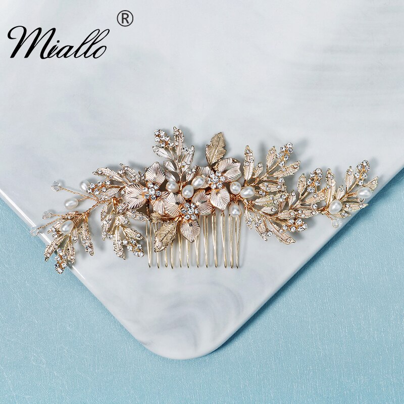 Haarspelden met miallo-bladmotief, bruidsaccessoires voor vrouwen, gouden bruidshoofdtooi met strass-steentjes, feestjuwelen