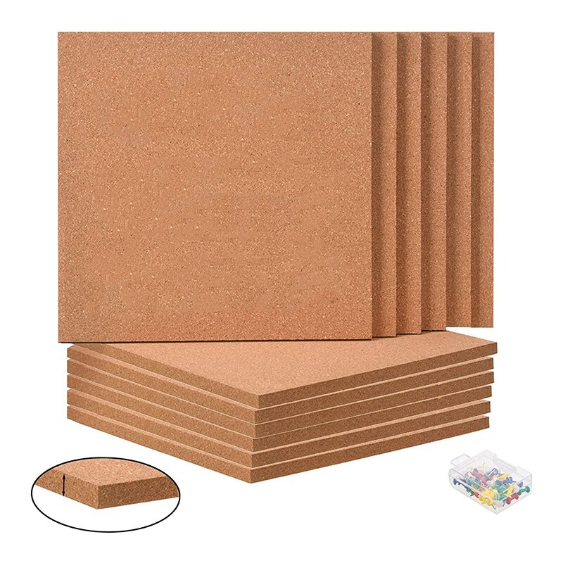 Tablero de corcho cuadrado grueso, 6 piezas de tablero de corcho, 50 piezas, Mini pared promocional, autoadhesivo, azulejos de pared