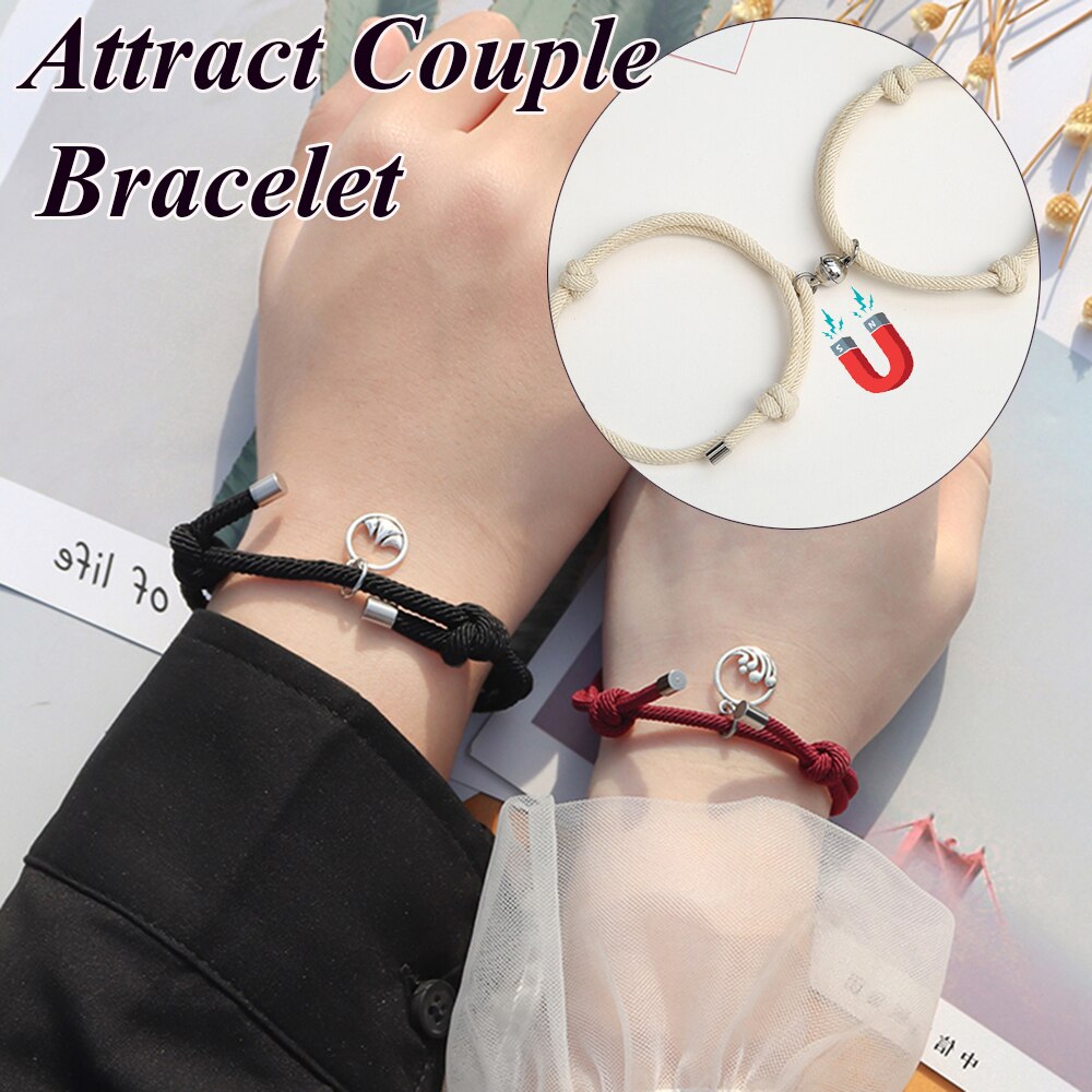 2 uds. De pulseras de cuerda trenzada magnética para parejas, pulsera a juego de distancia, accesorios de joyería para amantes eternos
