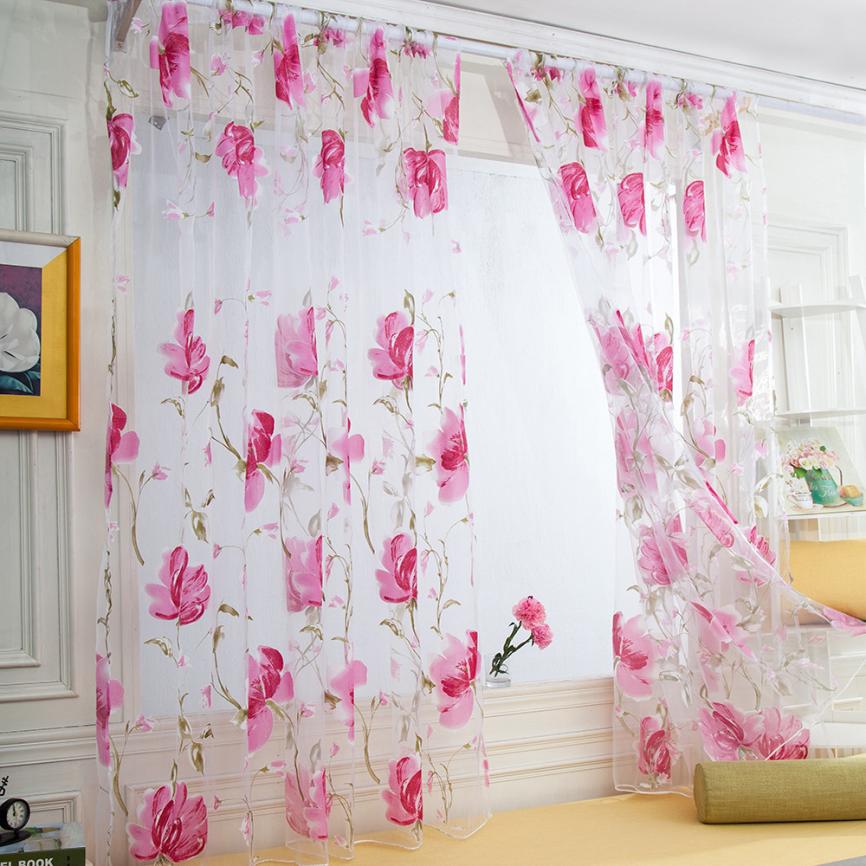 Ouneed – rideau de porte fenêtre en Tulle, 1 pièce, feuilles de vigne, panneau de drapage, écharpe pure, cantonnière, May28: Pink