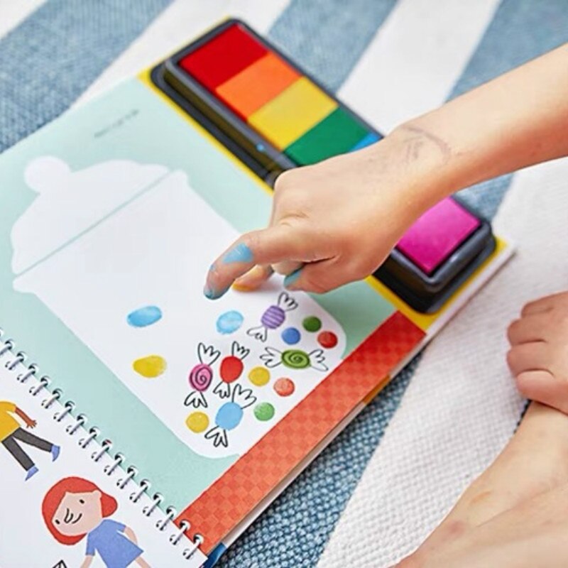 Children Fingerprinting Books with Rubber Stamps Ink Pad kids Activities Doodling Book Animal Garden Kindergarten DIY Craft Toy