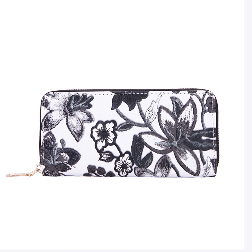 Valink kvinners lommebok casual pu blomster utskrift kortholder portefeuille femme billfold veske lommebok veske carteras mujer