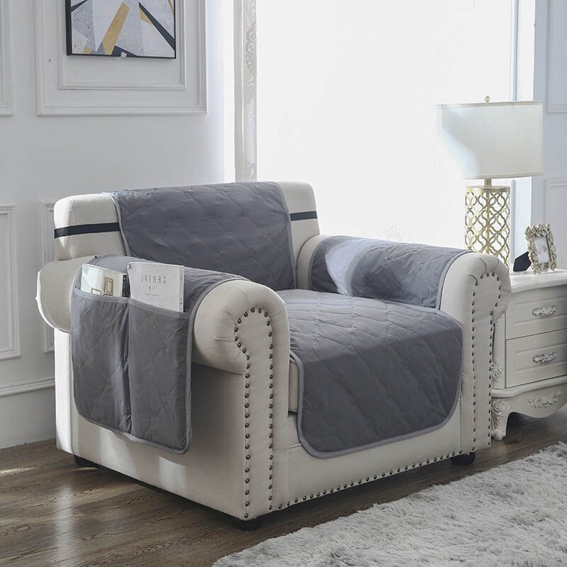 Gewatteerde bankhoes woonkamer waterdichte antislip bankhoes relaxfauteuil hoes opbergzak fauteuil meubelbeschermer 1/2/3- zits
