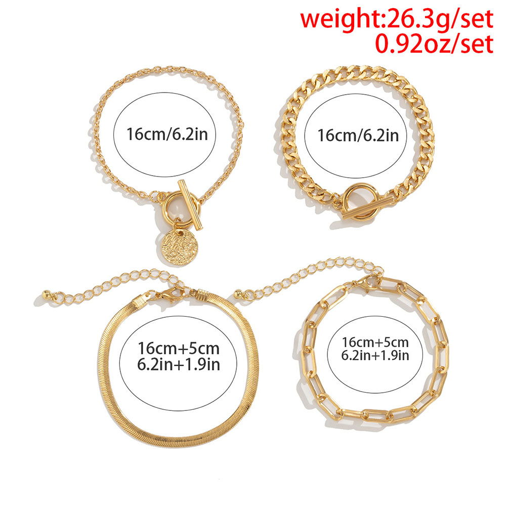 Pulsera ajustable geométrica multicapa bohemia para mujer, cadena de serpiente plana a la Punk, conjunto de pulseras de Metal huecas, de joyería para niña