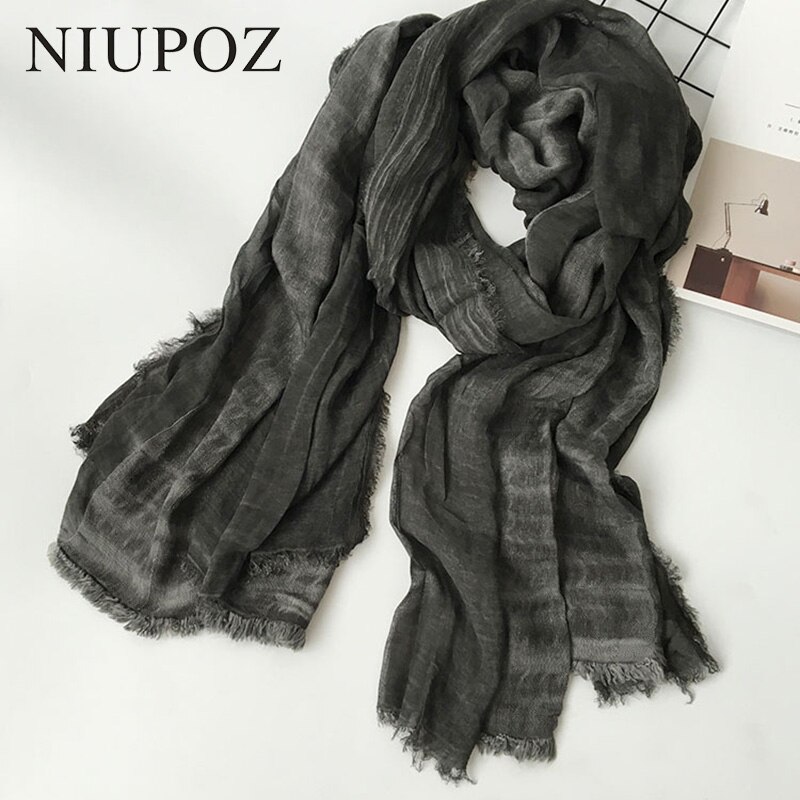 Black Red Cotton Acrylic Winter Women Scarf Men Warm Long Shawl Solid Wrinkle Scarves Ring Collar 75*180CM M255