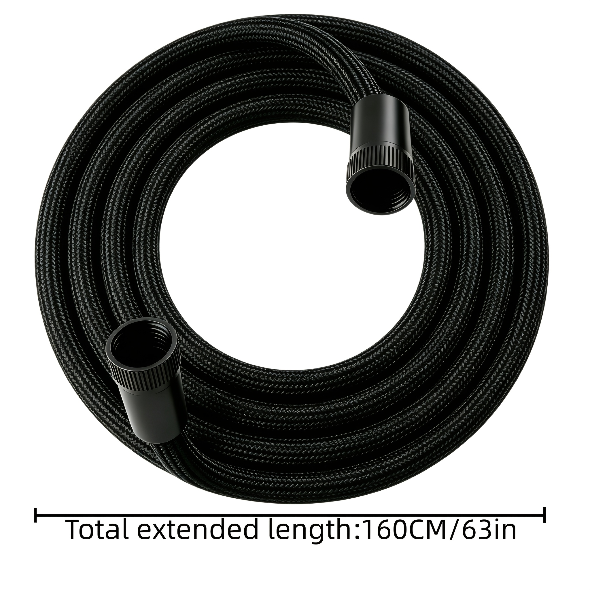 Nylon gevlochten doucheslang 160 cm/62 inch, extra lange flexibele slang met ABS-connectoren, lekvrij, hoge druk, anti-burst voor warm water: zwart