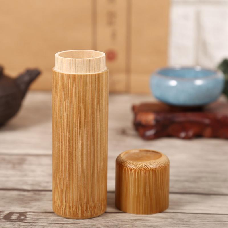 1Pcs Portable Round Shape Bamboo Tea Storage Box Handmade Natural Tea Jar Storage Holder Wooden Container With Lid: 3X13cm