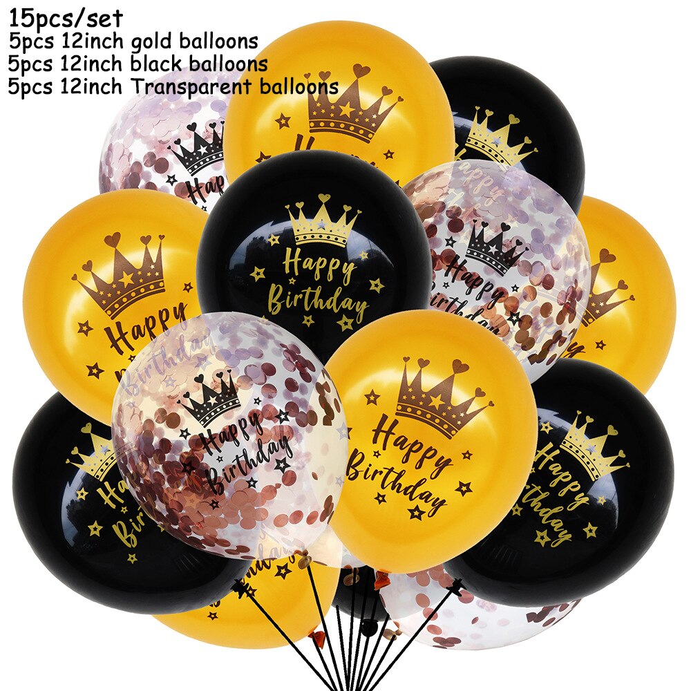 15pcs/set Black Gold Latex Balloons 18 30 50 Happy Birthday Party Confetti Balloons Adult Birthday Ballons Decorations Supplies: 15pcs H