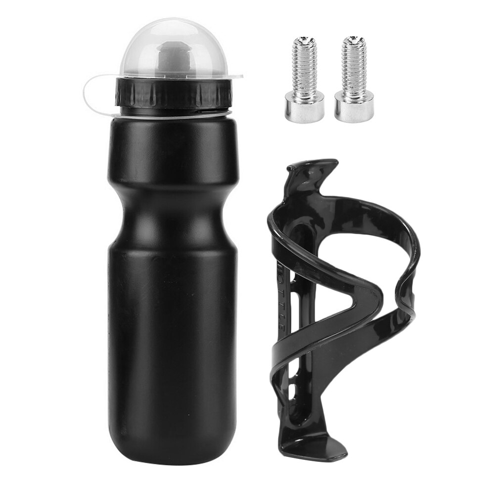 650Ml Mountainbike Fiets Water Drink Fles + Houder Kooi Schroef Buitensporten Plastic Ketel Water Fles Drinkware: black