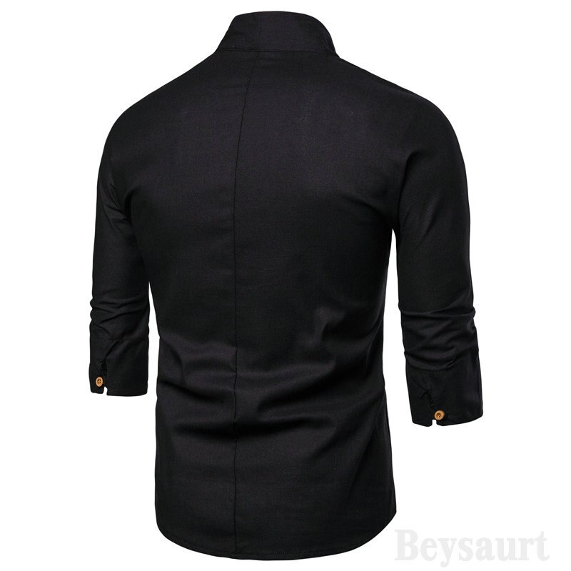 3/4 Mouwen Traditionele Chinese Shirt Mannelijke Kleding Man Top V-hals Shirt Linnen Mannen Kimono Shirt Mannelijke Kleren 4XL