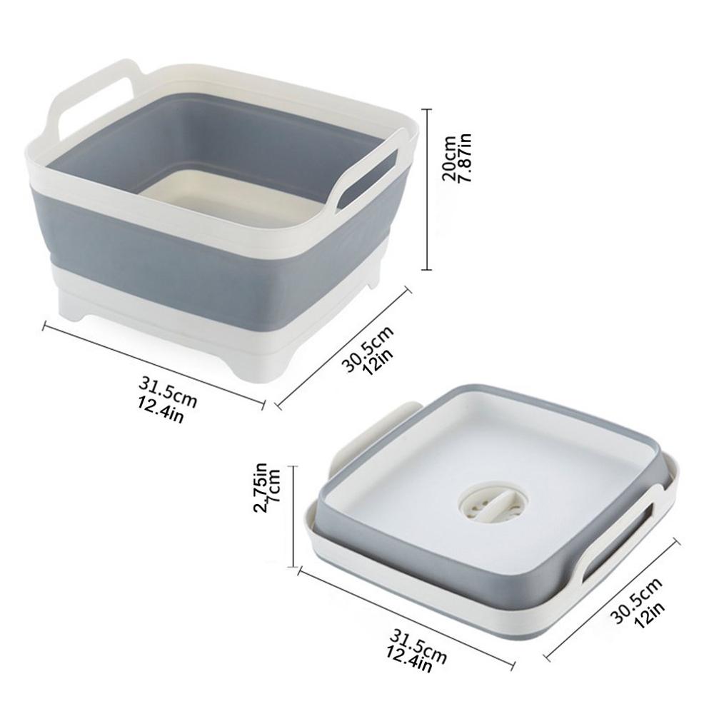 Folding Basin Silicone Dish Tub Collapsible With Drain Plug Handles Sink Drainer Sink Colander For Camping