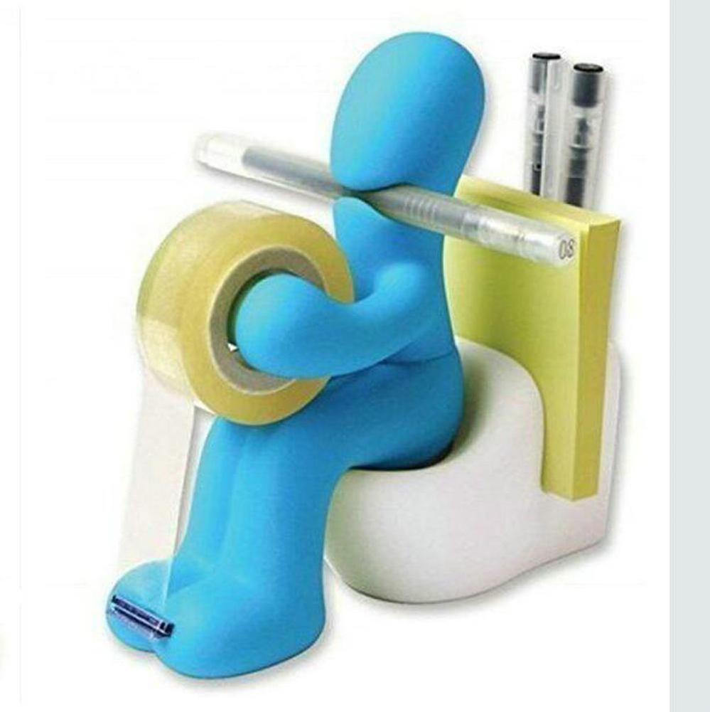 The Blue Butt Station - Desk Accessory Tape Dispenser Pen Memo Holder Clip Storage (blue & white) r60