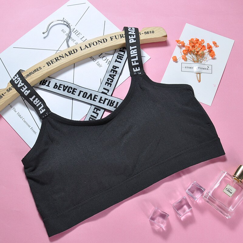 Ademende bralette bh letter dames lingerie naadloze gewatteerde bloemen bh femme push-up bh's dames sport fitness bh bh: Zwart