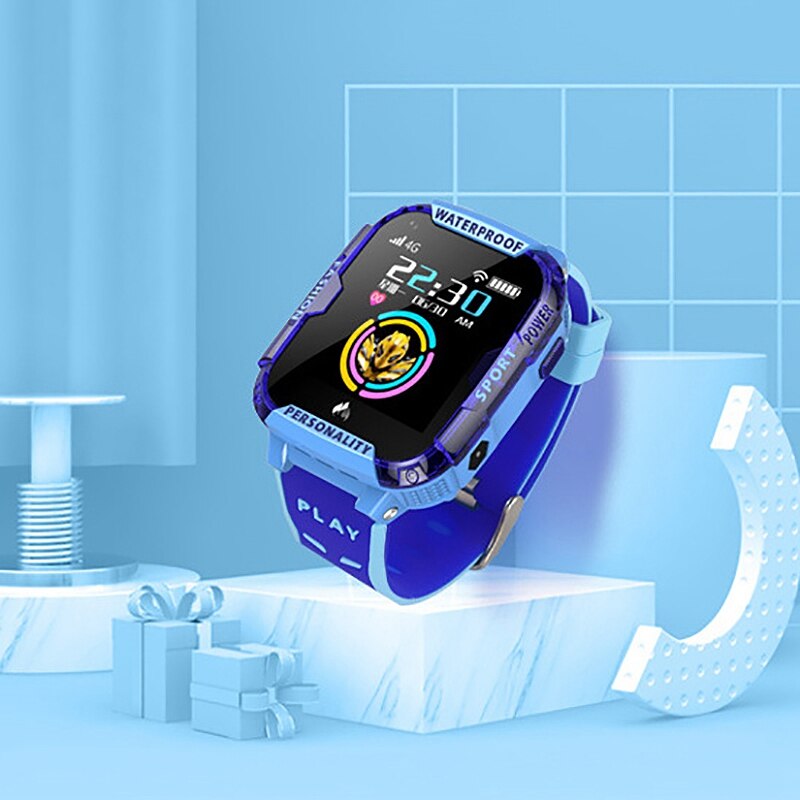 4G Children Smart Watch Child SOS Emergency Call Smartwatch GPS Positioning Tracking IP67 Waterproof Kid Watch Blue