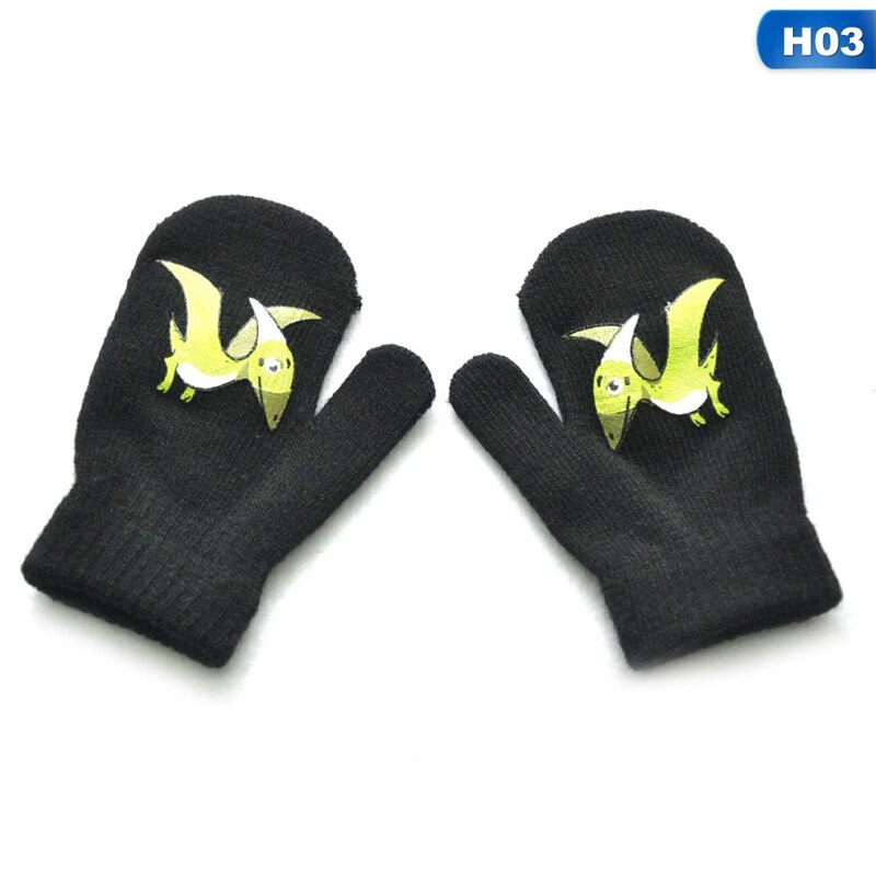 Cute Cartoon Dinosaur Pattern Gloves For Children Toddler Winter Warmth and Velvet Thick Knitted Gloves Kids Outdoor Mittens: H03