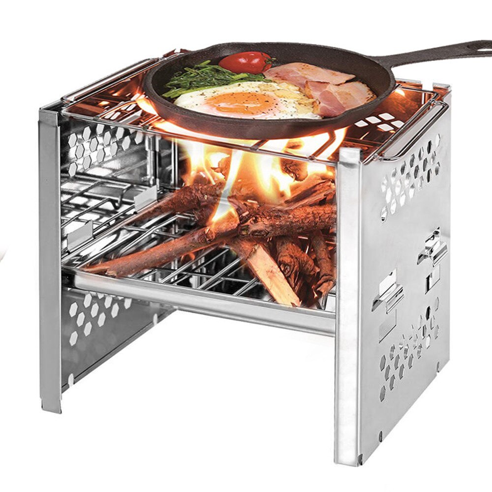 Stainless Steel Wood Burning Camping Grills Picnic BBQ Cooker Portable Folding Backpacking Stove Barbecue Grill for Outdoor