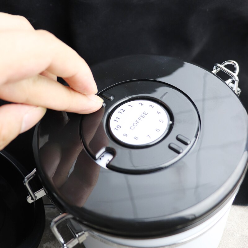 Stainless Steel Coffee Bean Sealed Tank Coffee Storage Tank With Exhaust Valve Dried Fruit Sealed Box Black 800Ml