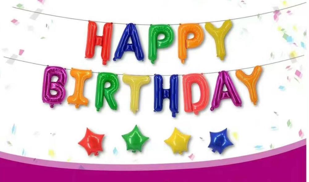 17 stk / sæt farverige tillykke med fødselsdagen breve med stjerner folie balloner sæt fødselsdagsfest dekoration forsyninger børnefest baby shower: Multi