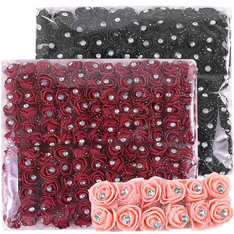 144 Stuks Mini Kunstbloemen Hoofd Met Strass Schuim Teddybeer Rozen Boeket Voor Bruiloft Home Decor Kerstkrans