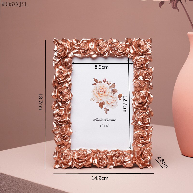 Wddsxxjsl Europese Stijl Rose Reliëf Fotolijst Ornamenten Rose Gold Kantoor Nachtkastje Fotolijst Home Decoratie: 5inch