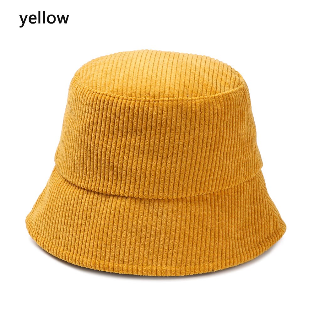 Nowy sztruks kapelusz typu wiaderko dziewczyny moda stały kapelusz wędkarski jesienią i zimą odkryty płasko zakończony kapelusz rybaka cały mecz kapelusz: żółty