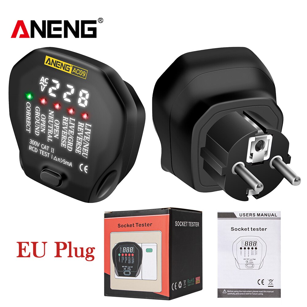 ANENG AC09 cyfrowy miernik robić gniazdka napięcie gniazdo testowe detektor nas/UK/ue/AU wtyczka na żywo ziemi neutralny mierników test RCD: EU wtyczka