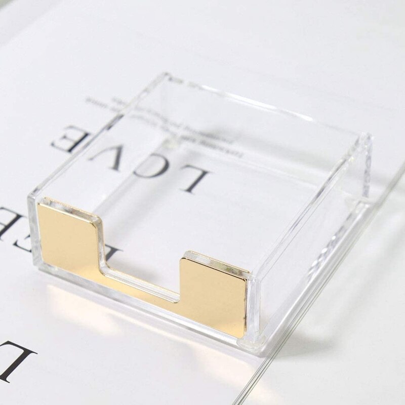 Acrylic Sticky Notes Pad Holder Desktop Organizer 3.5X3.3 Inch Memo Holder For Office Home Desk Supplies(Gold)