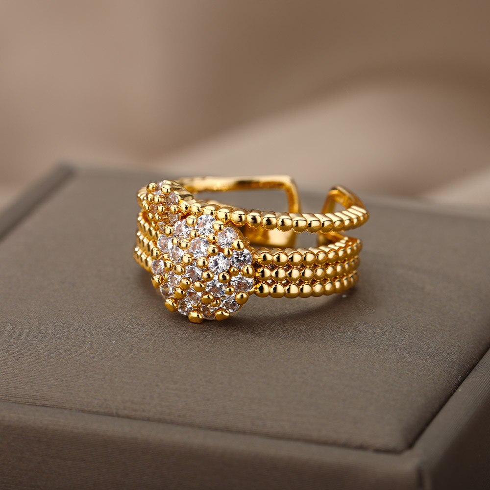 Verstellbare zirkonia-ringe mit blumenmuster für damen, edelstahl, Gold- und silberfarben, paarringe, hochzeitsschmuck, anillos mujer