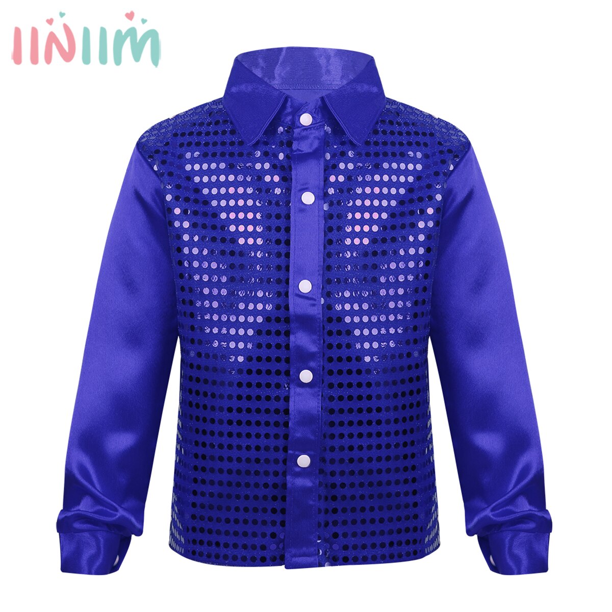 Iiniim-ropa para niños, camisa de cuello italiano con lentejuelas para coro, baile de Jazz, actuación, de bodas, camisas formales