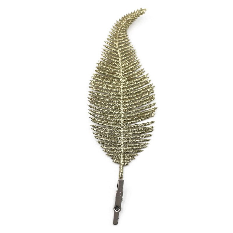 Simulatie Bloem Kerstboom Vaas Decoratie Clip Op Glittery Kerstballen Ornament Veer Bladeren Voor Home Office Decoraties: 1 Pcs Gold