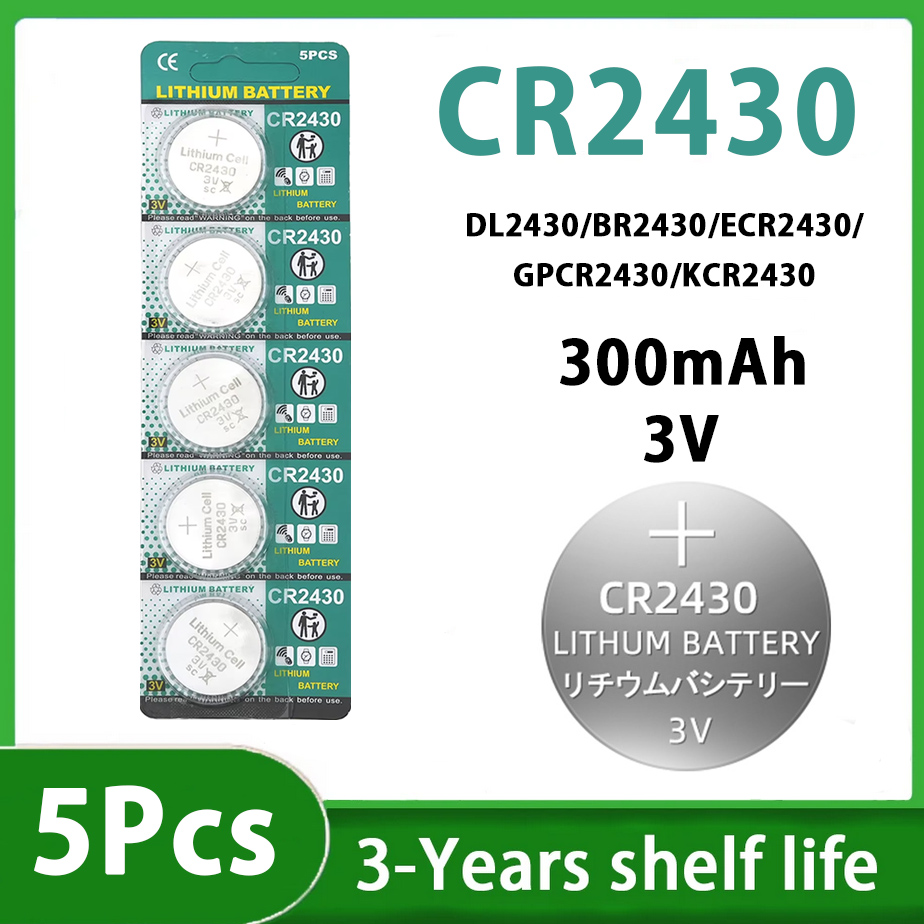 Batteria a bottone al litio CR2430 3V da 5-100 pezzi, 385mAh ad alta capacità, per calcolatrice, orologio, giocattolo, DL2430 BR2430: Giallo